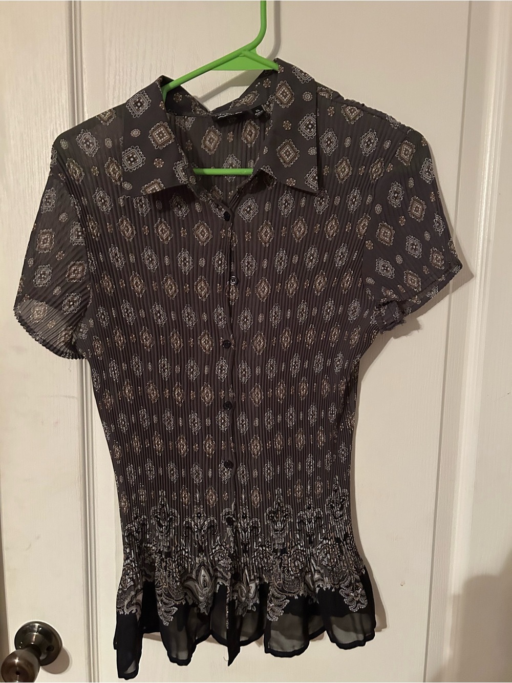 Apt. 9 Black and White Printed Short-Sleeve Blouse